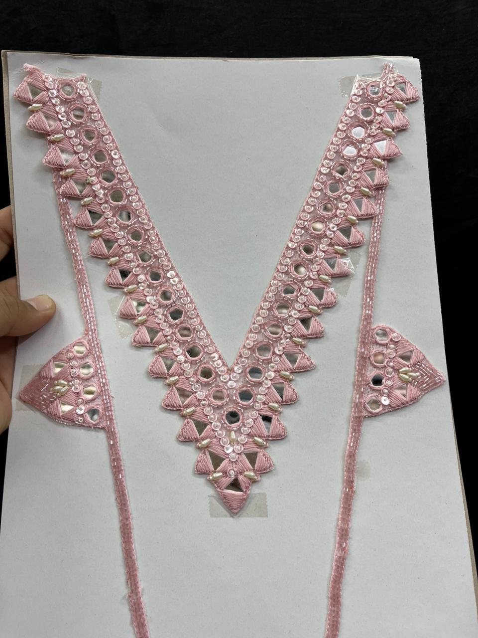 Mirror Work Neck Patch for Kurti, Suits & Bridal Dresses – Premium Designer Ethnic Neck Patch for Festive Wear | Baby Pink