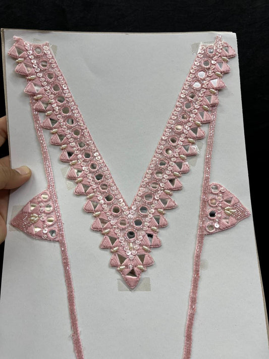 Mirror Work Neck Patch for Kurti, Suits & Bridal Dresses – Premium Designer Ethnic Neck Patch for Festive Wear | Baby Pink