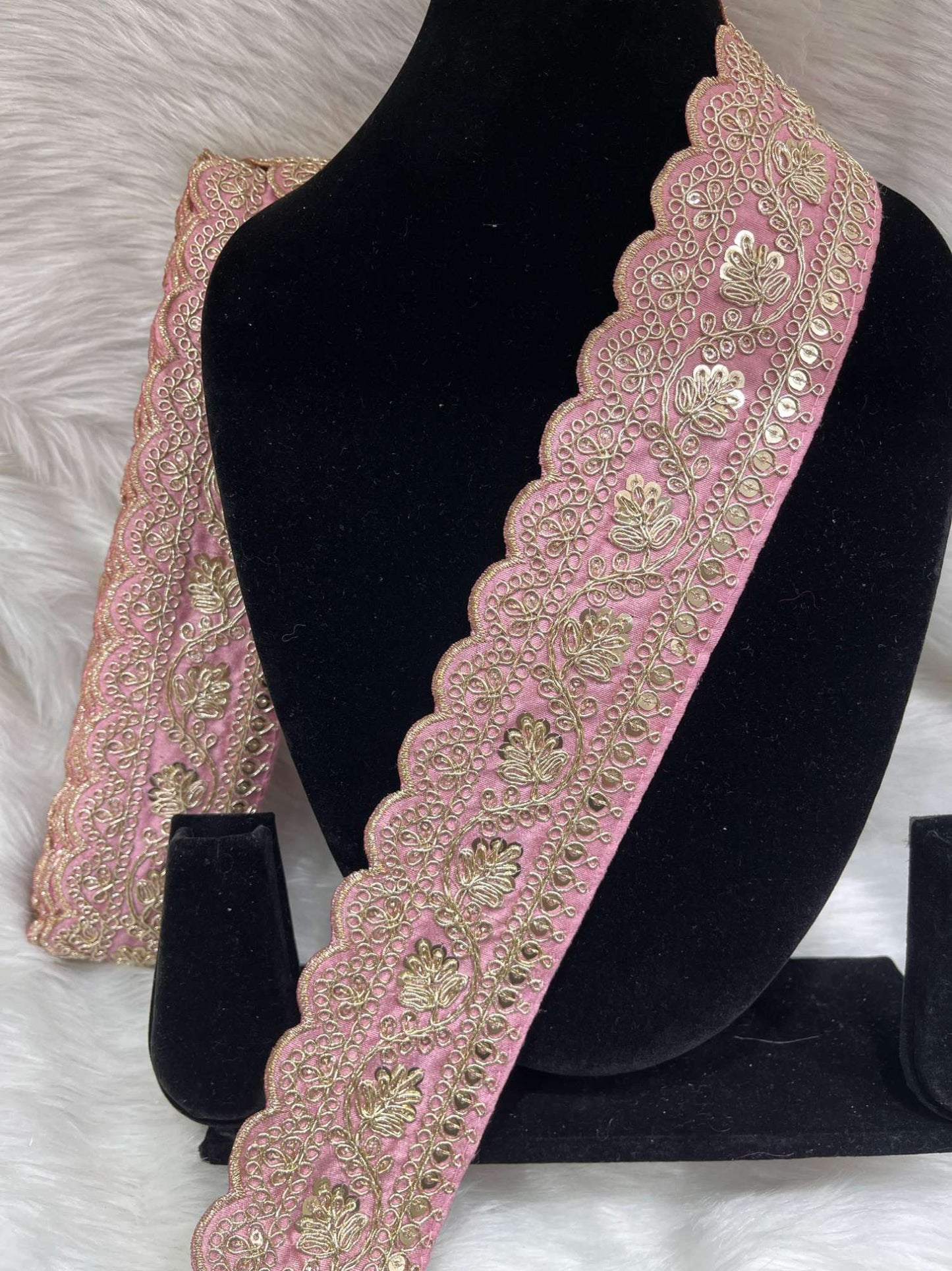 Designer Embroidery Saree Lace | Dupatta Lace | Lehenga Border – 9 Meters, 2-Inch Wide Embroidered Trim | Baby Pink