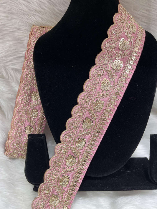 Designer Embroidery Saree Lace | Dupatta Lace | Lehenga Border – 9 Meters, 2-Inch Wide Embroidered Trim | Baby Pink