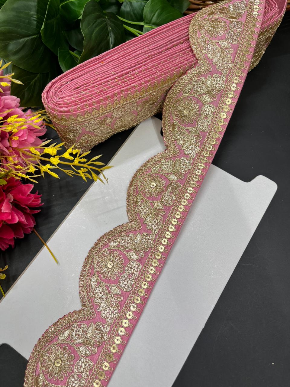 Delicate Scalloped Embroidery Lace for Sarees & Dresses – Designer Embroidered Border for Ethnic & Western Outfits (9 Meter, 2 Inch Width) | Baby Pink