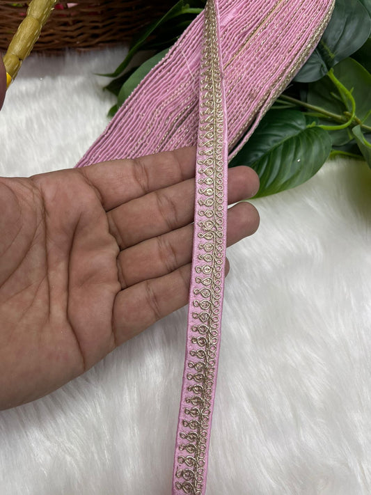 Embroidered Designer Lace - Indian Wedding Trims, Saree Border, Lace Reel 9 Meter (0.5 Inch Width) | Baby Pink