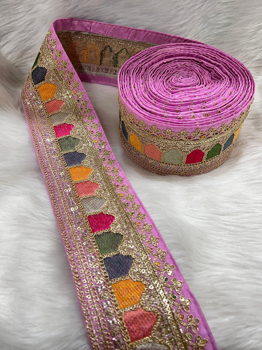Sabyasachi Inspired Embroidery Lace Borders – 9 Meters, 3-Inch Width, Handcrafted Elegance | Baby Pink