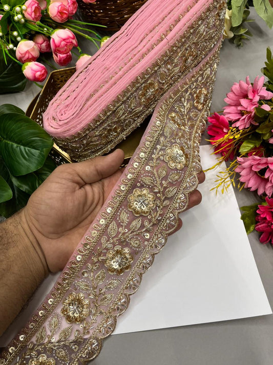 Designer Bridal Saree Lace Border – Premium 3 Inch Handcrafted Maggam Work Decorative Border for Wedding & Festive Wear (9 Meter) | Baby Pink