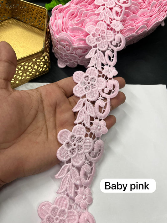 Beautiful Cotton GPO Lace Border – Imported Saree Laces & Designer Trims (9 Meter Roll) | Baby Pink