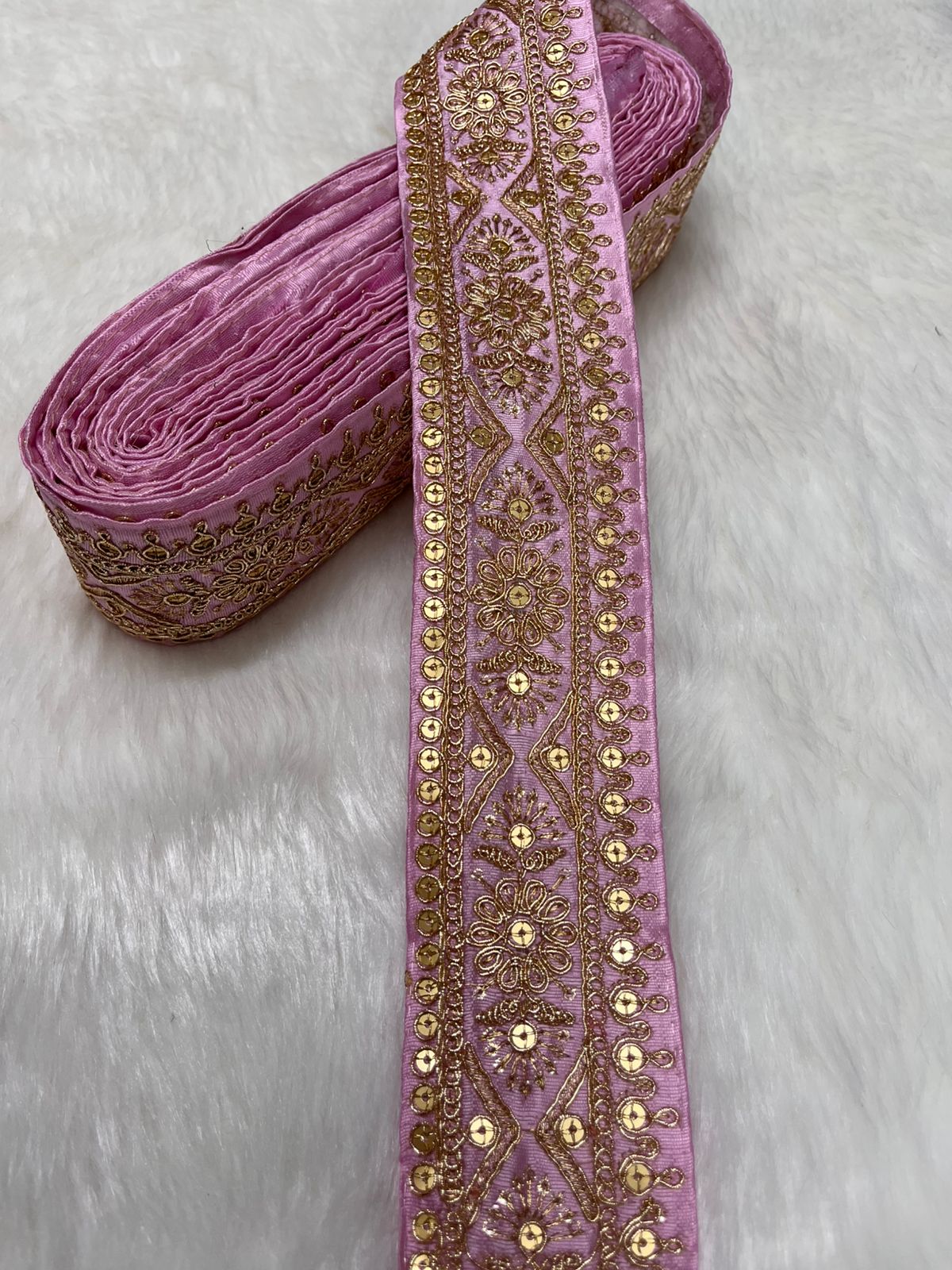 Embroidered Zari Lace – Indian Wedding Trims, Saree Border, 2 Inch Wide Lace Reel (9 Mtr) | Baby Pink