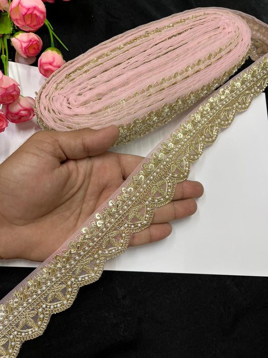 Bridal Saree Lace Border – Designer Maggam Work Lace for Sarees, Blouses & Lehengas (1.75 Inch) | Baby Pink