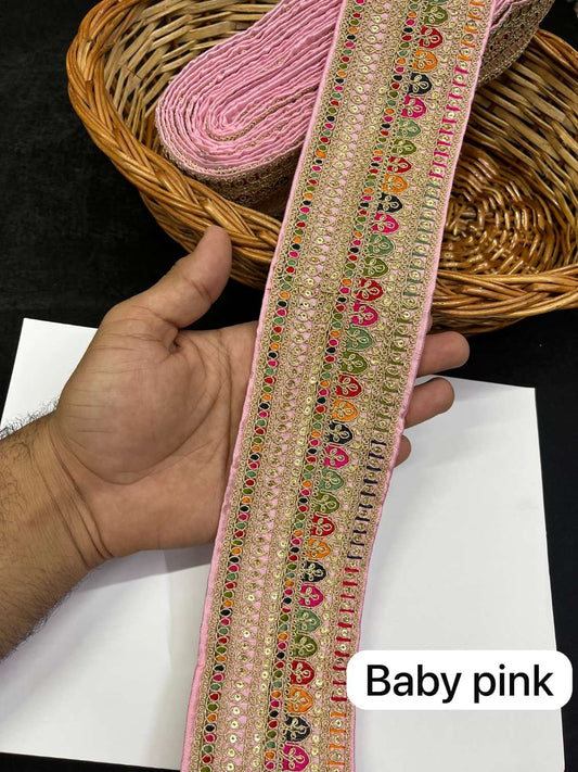 Sabyasachi Inspired Embroidery Designer Saree Lace Border (9 Meter) – 3 Inch Wide Premium Trim | Baby Pink