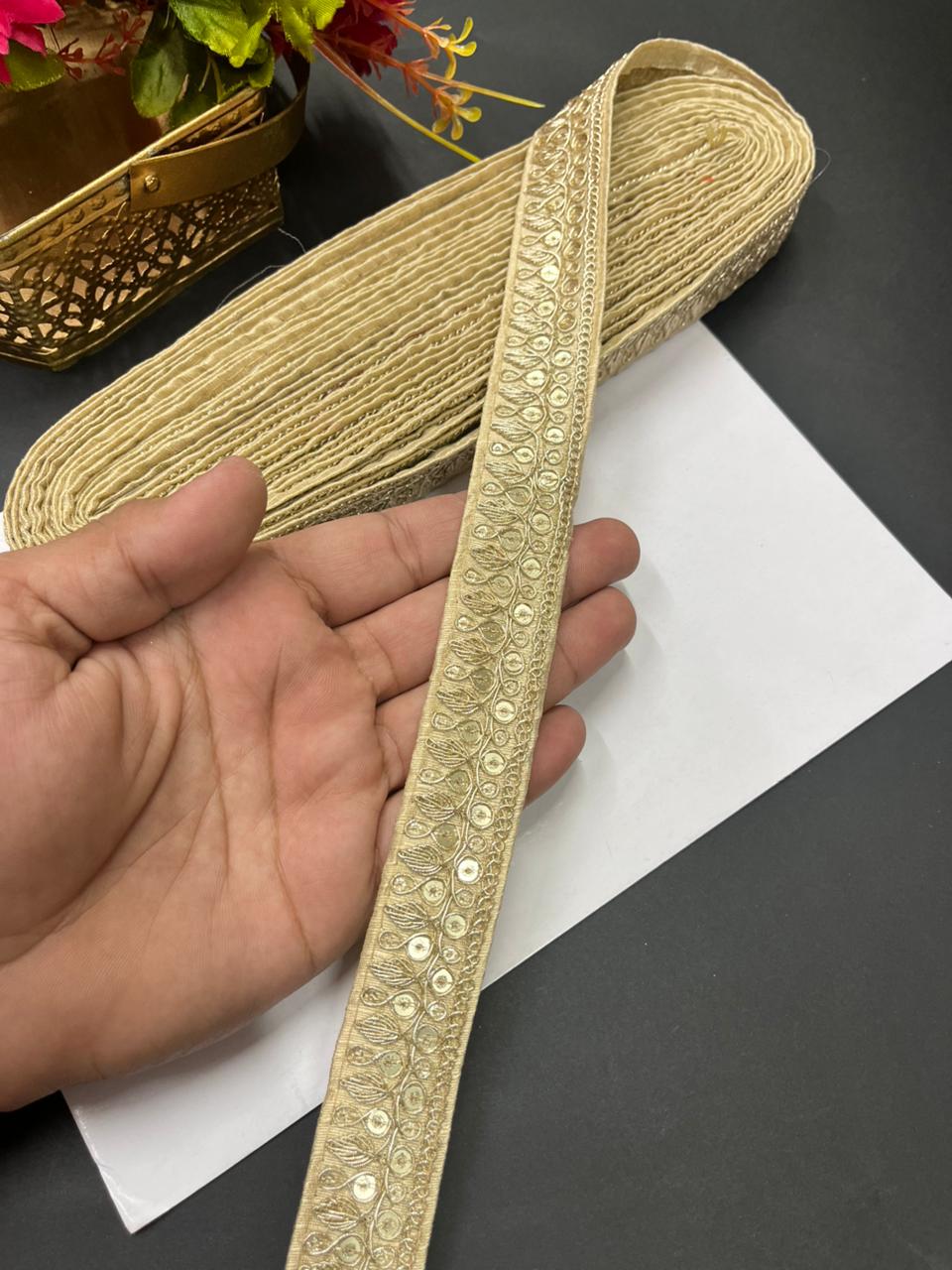 Zari Embroidered Silk Lace – Premium Designer Border for Sarees, Lehengas & Dupattas (9 Meter, 1 Inch Width) | Beige