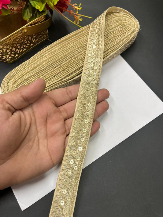 Zari Embroidered Silk Lace – Premium Designer Border for Sarees, Lehengas & Dupattas (9 Meter, 1 Inch Width) | Beige