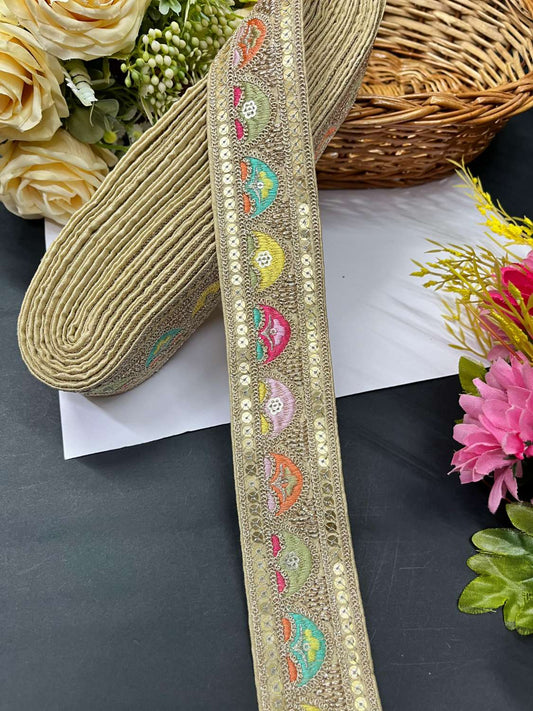 Sabyasachi Inspired Designer Saree Laces and Trims – Embroidered Border Lace (9 Meter Roll) | Beige