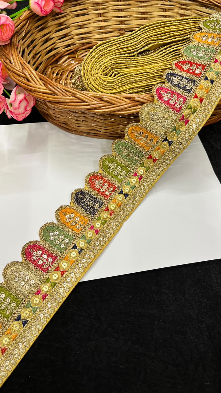 Sabyasachi Style Embroidered Lace for Sarees, Lehengas, Dupattas & Blouses – Designer Ethnic Embroidery Lace Border (2 Inch) | DC1065 | Beige