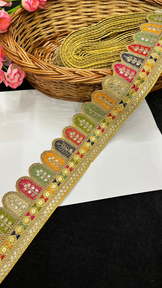 Sabyasachi Style Embroidered Lace for Sarees, Lehengas, Dupattas & Blouses – Designer Ethnic Embroidery Lace Border (2 Inch) | DC1065 | Beige