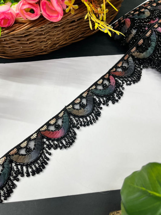Beautiful Multicoloured Imported Hanging Lace Trim – Premium Saree Laces & Dress Borders (9 Meter) | Black Multi