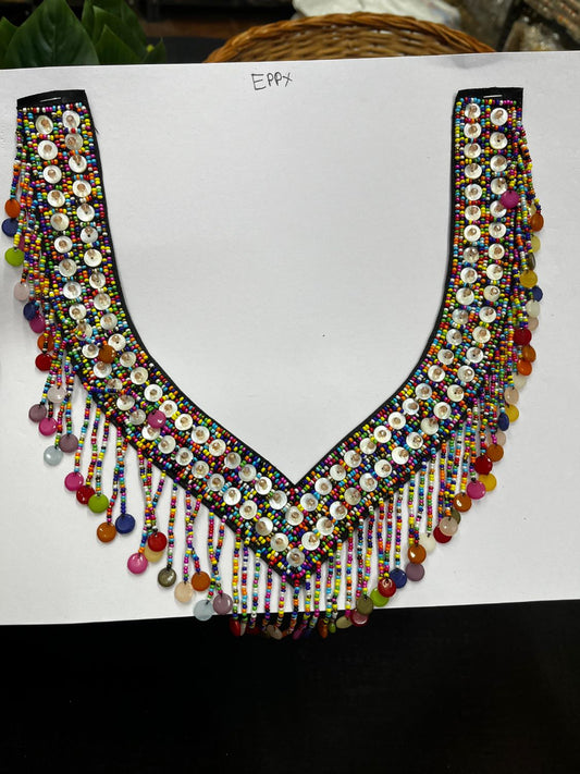 Handcrafted Neck Patch for Kurtis | Decorative Patches for Clothes, Jackets & Tops – Designer Neckline Embellishment | Black Multi