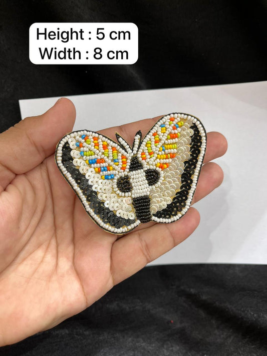 Beaded Butterfly Patch Applique for Sarees, Blouses & Dresses – Designer Embroidered Butterfly Motif Patch | Black