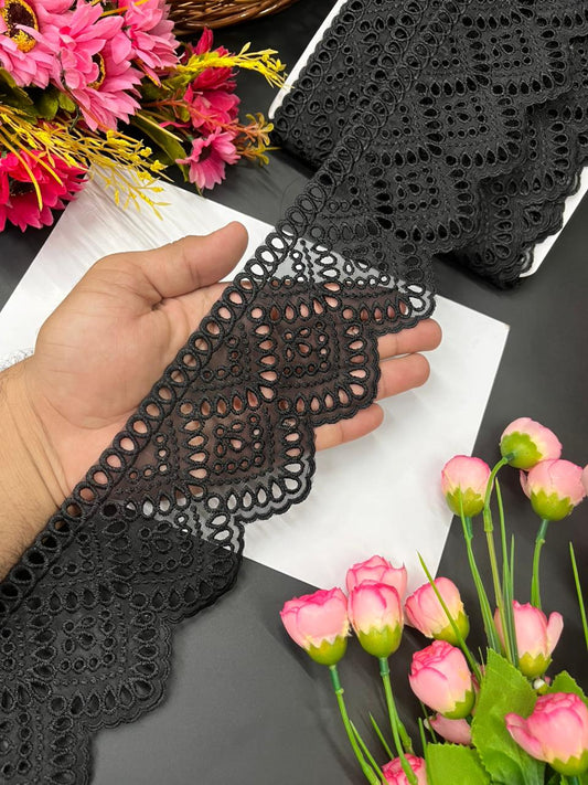Cutwork Organza Imported Lace Trims – Premium Designer Border for Sarees, Lehengas & Dupattas (9 Meter, 3 Inch Width) | Black