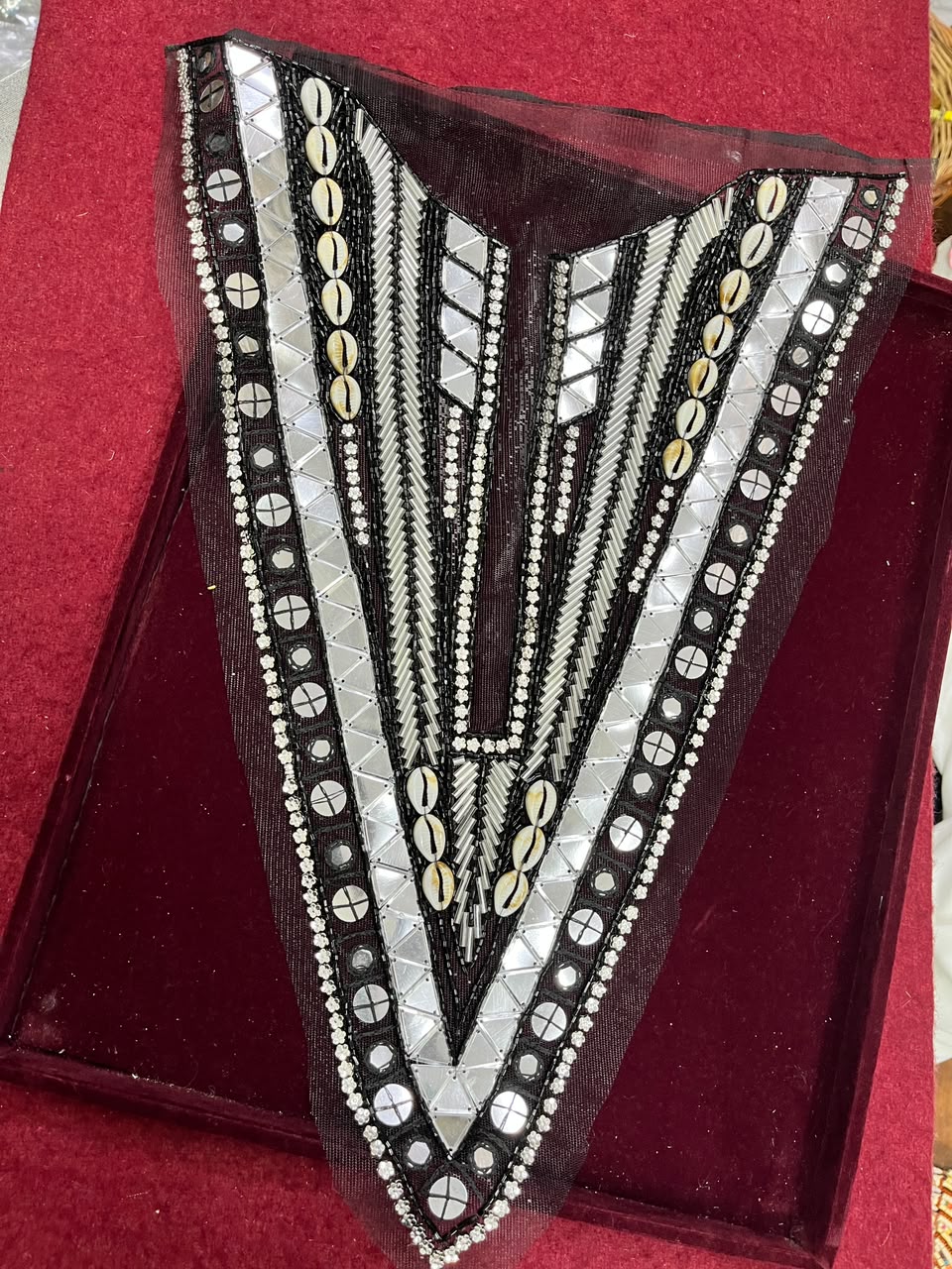 Designer Handcrafted Neck Patch for Dresses, Kurtis & Blouses – Premium Embroidered Neckline Applique | DC0982 | Black