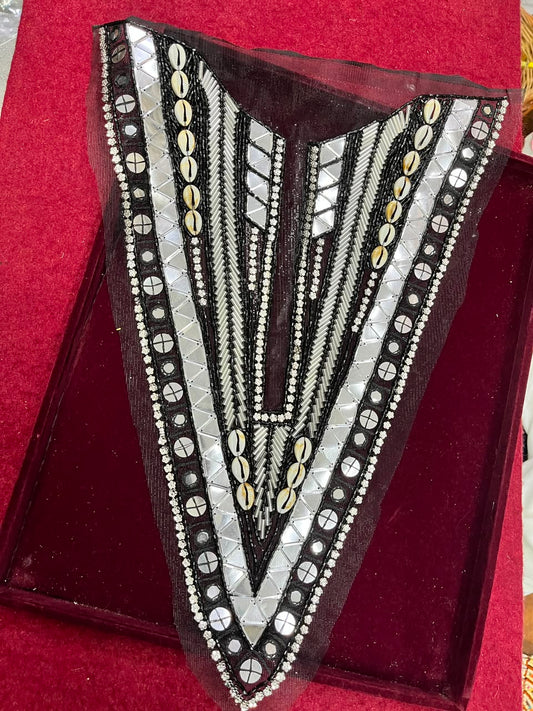 Designer Handcrafted Neck Patch for Dresses, Kurtis & Blouses – Premium Embroidered Neckline Applique | DC0982 | Black