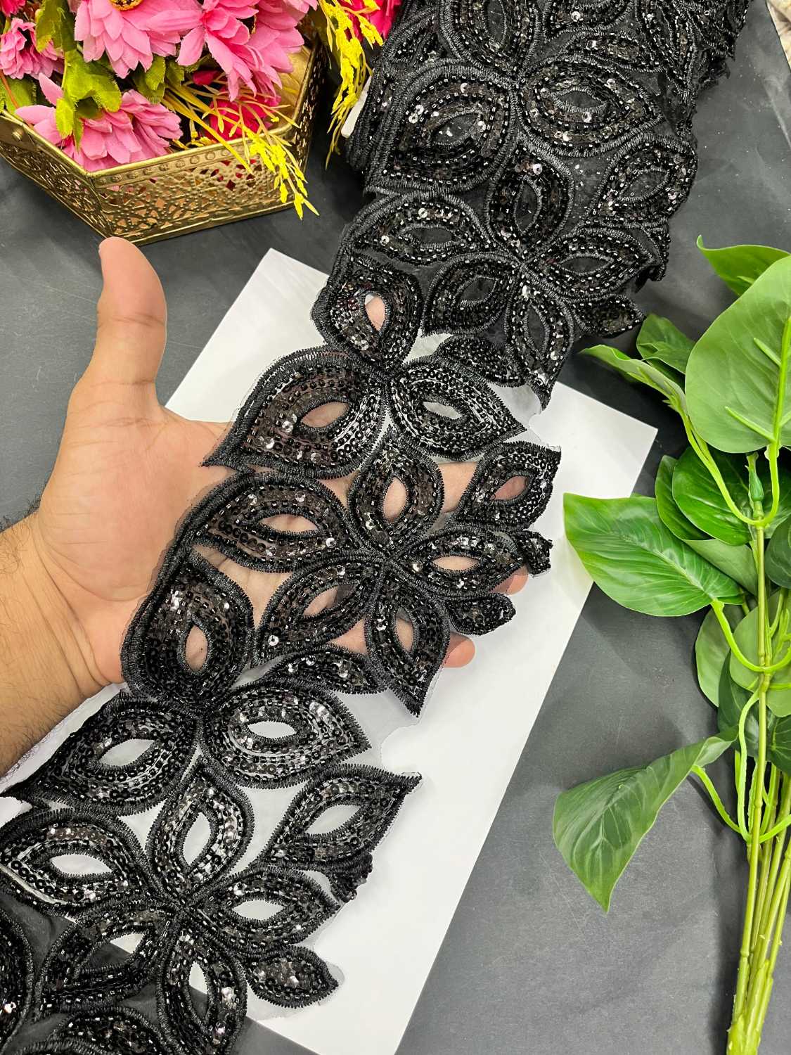 Black Beaded Imported Lace – Premium Designer Saree Laces for Ethnic & Western Wear (9 Meter) | Black