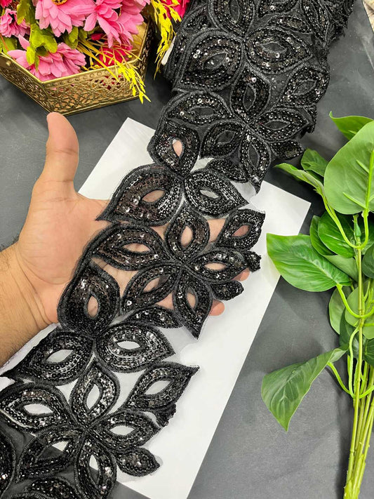 Black Beaded Imported Lace – Premium Designer Saree Laces for Ethnic & Western Wear (9 Meter) | Black