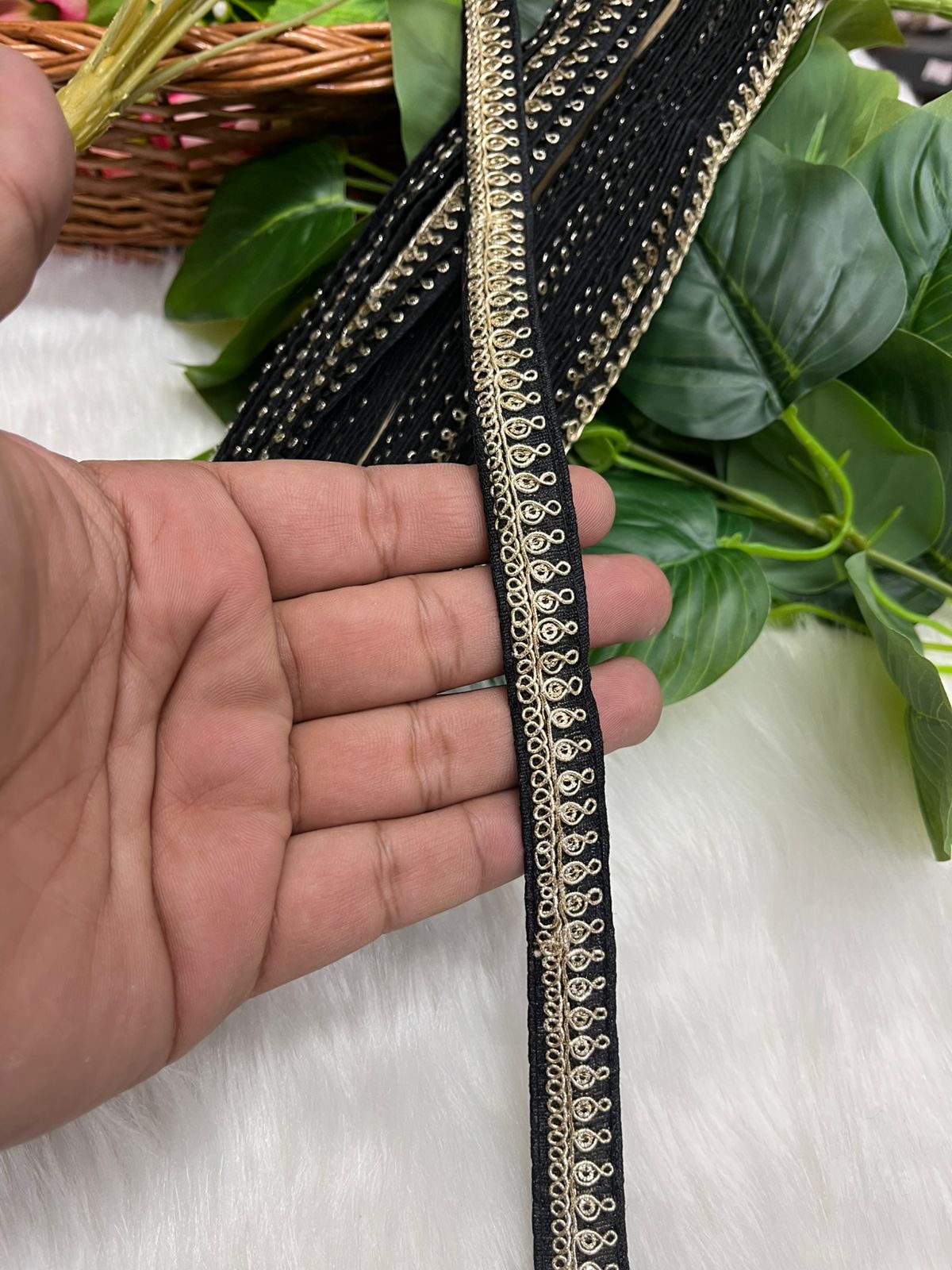 Embroidered Designer Lace - Indian Wedding Trims, Saree Border, Lace Reel 9 Meter (0.5 Inch Width) | Black