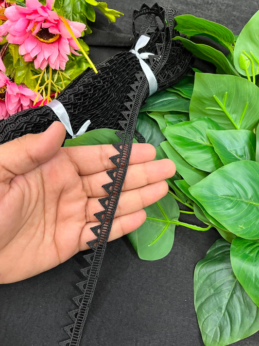 White Cotton Lace for Sarees, Dresses, Kurtis & Blouses – Imported Decorative Cotton Lace Trim (Half Inch) | DC1059 | Black