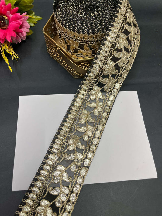 Traditional Gota Lace Borders – 9 Meters, 2.5-Inch Decorative Embellished Trim for Sarees, Lehengas & Dupattas | Black