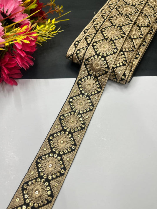 Exclusive Parsi Gara Work Lace & Border – Thread Embroidered Decorative Lace for Sarees, Dupattas, and Dresses (9 mtr, 1.75 inch) | Black