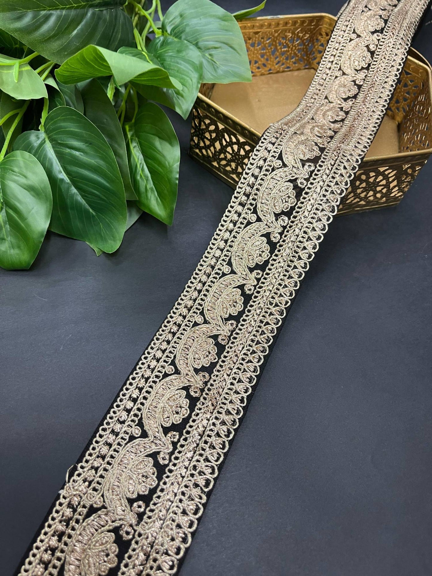Embroidery Designer Lace on Net Fabric – 9 Meters, 2.5-Inch Width | Black