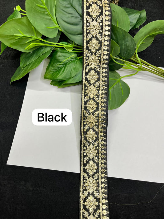 Gold Zari Embroidered Lace for Sarees & Dupattas Border Trim (9 Meter) – 1.5 Inch Width | Black