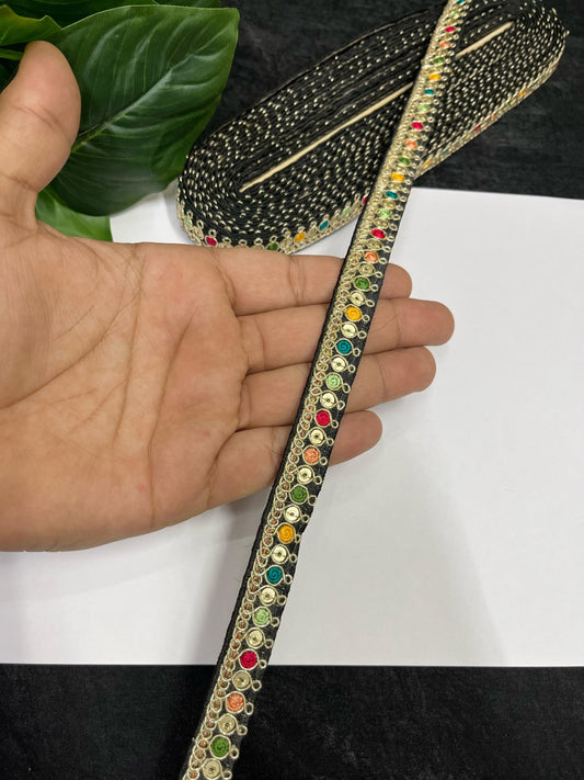 Multicolored Sabyasachi Inspired Embroidered Lace – 9 Meters, 0.5-Inch Designer Trim for Sarees, Lehengas & Dupattas | Black