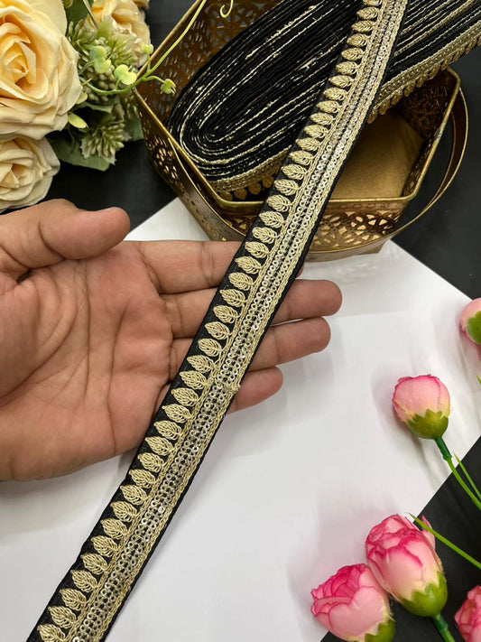 Elegant Embroidered Silk Saree Lace Borders – Premium 1 Inch Designer Border for Dupattas, Lehengas & Festive Wear (9 Meter) | Black