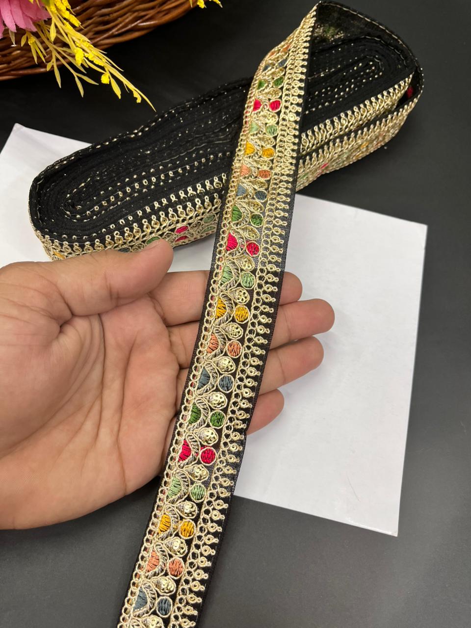 Sabyasachi Inspired Saree Lace Borders – Premium Designer Trim for Sarees, Dupattas & Lehengas (9 Meter, 1 Inch Width) | Black