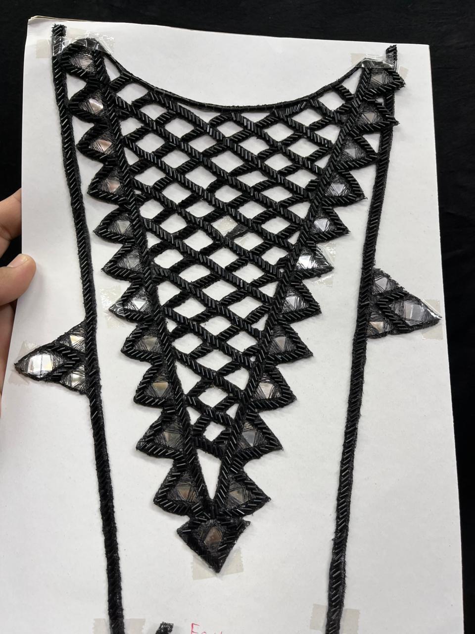 Mirror Work Neck Patch for Kurti, Suits & Bridal Dresses – Premium Designer Ethnic Neck Patch for Festive & Wedding Wear | Black