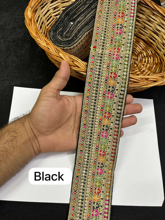 Sabyasachi Inspired Embroidery Designer Saree Lace Border (9 Meter) – 3 Inch Wide Premium Trim | Black