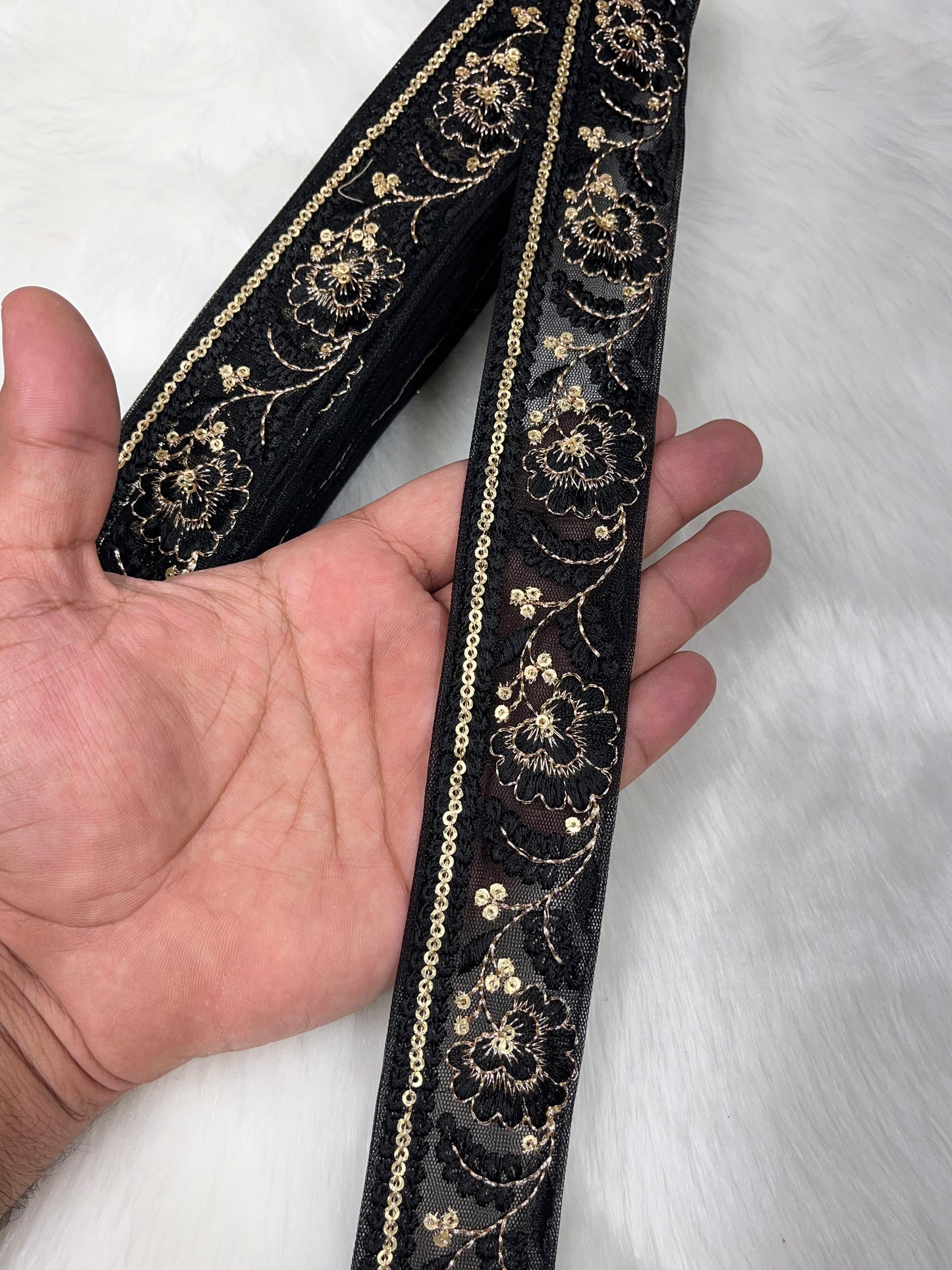 Elegant Saree Lace Border, Dupatta Edging Trim, 9 Meter Embroidered Decorative Fabric Ribbon | Black