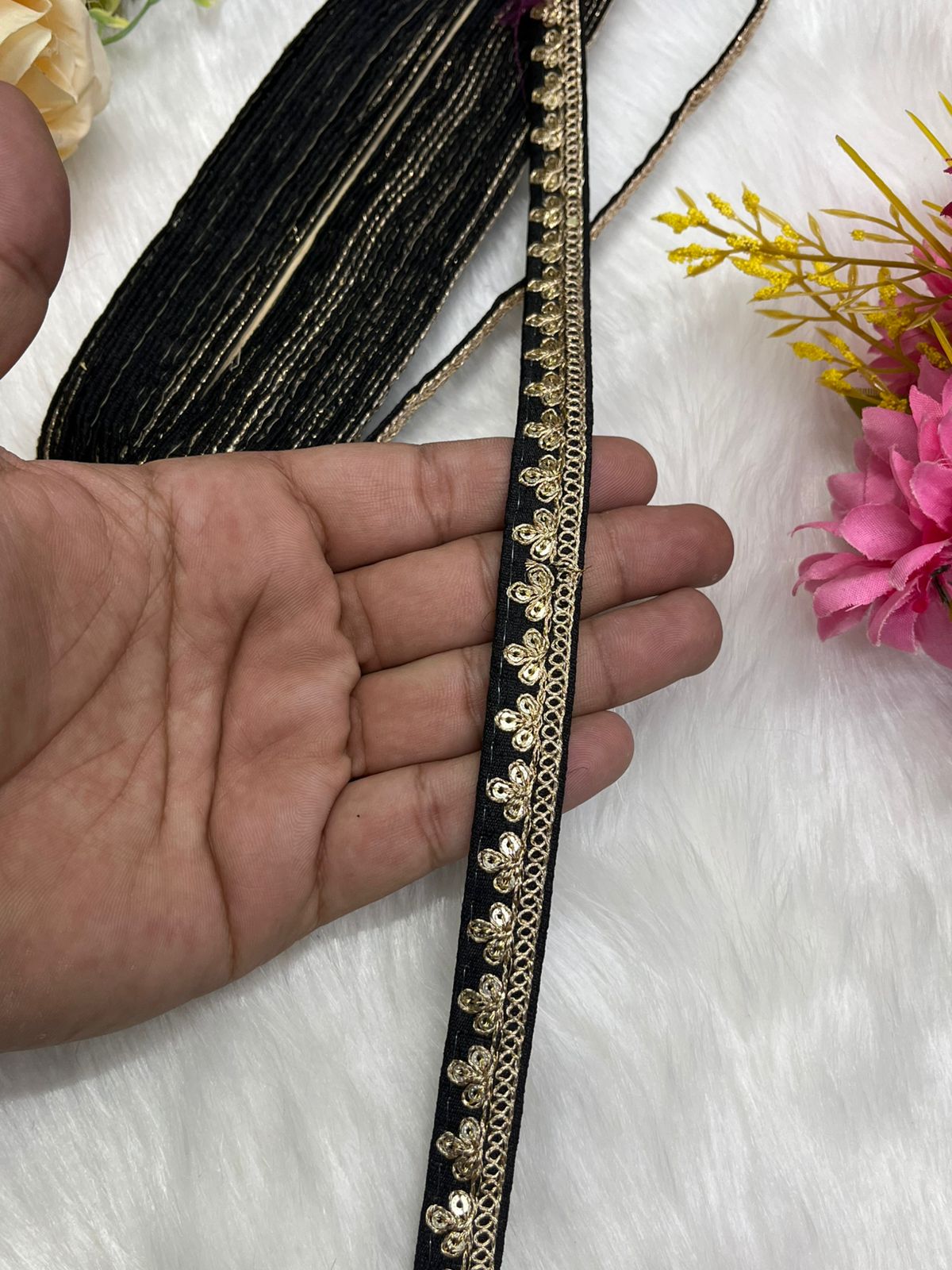 Embroidered Designer Lace, Indian Wedding Trims, Saree Border, Lace Reel 9 Meter (0.5 Inch Width) | Black
