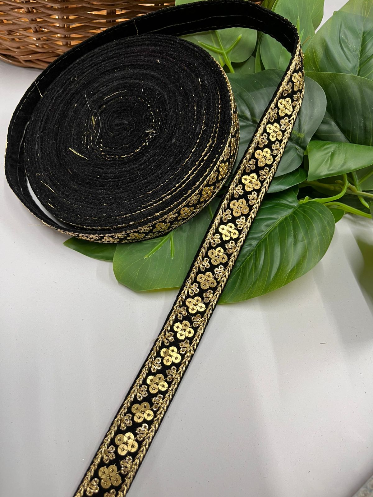 Zari Sequins Embellished Velvet Embroidered Saree Lace | Sari Velvet Fabric Lace Border (9 Mtr) | Black