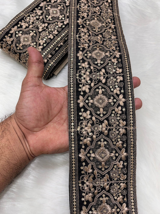 Indian Embroidery Ribbon Lace - Versatile Decorative Trim | Black and Gold