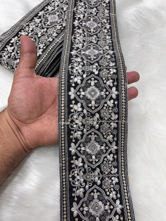 Indian Embroidery Ribbon Lace - Versatile Decorative Trim | Black and White