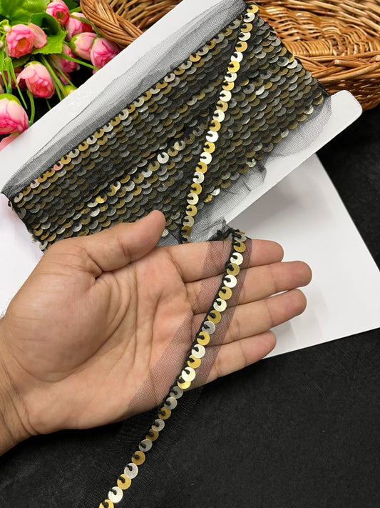 Sabyasachi-Inspired Metal Coin Lace for Dupattas & Sarees – Premium Handmade Ethnic Lace Border | Black