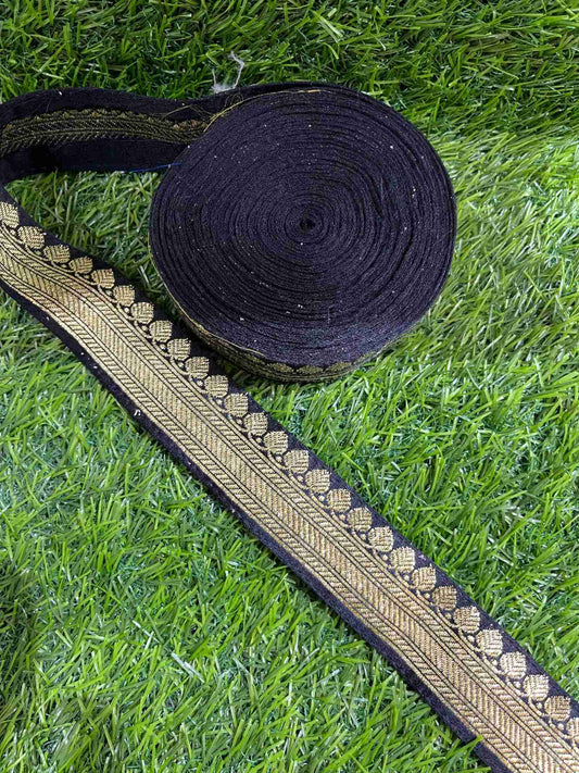 Banarasi Handloom Vintage Pure Silk Border – 9 Meters, 1-Inch Traditional Zari Lace Trim for Sarees & Lehengas | Black