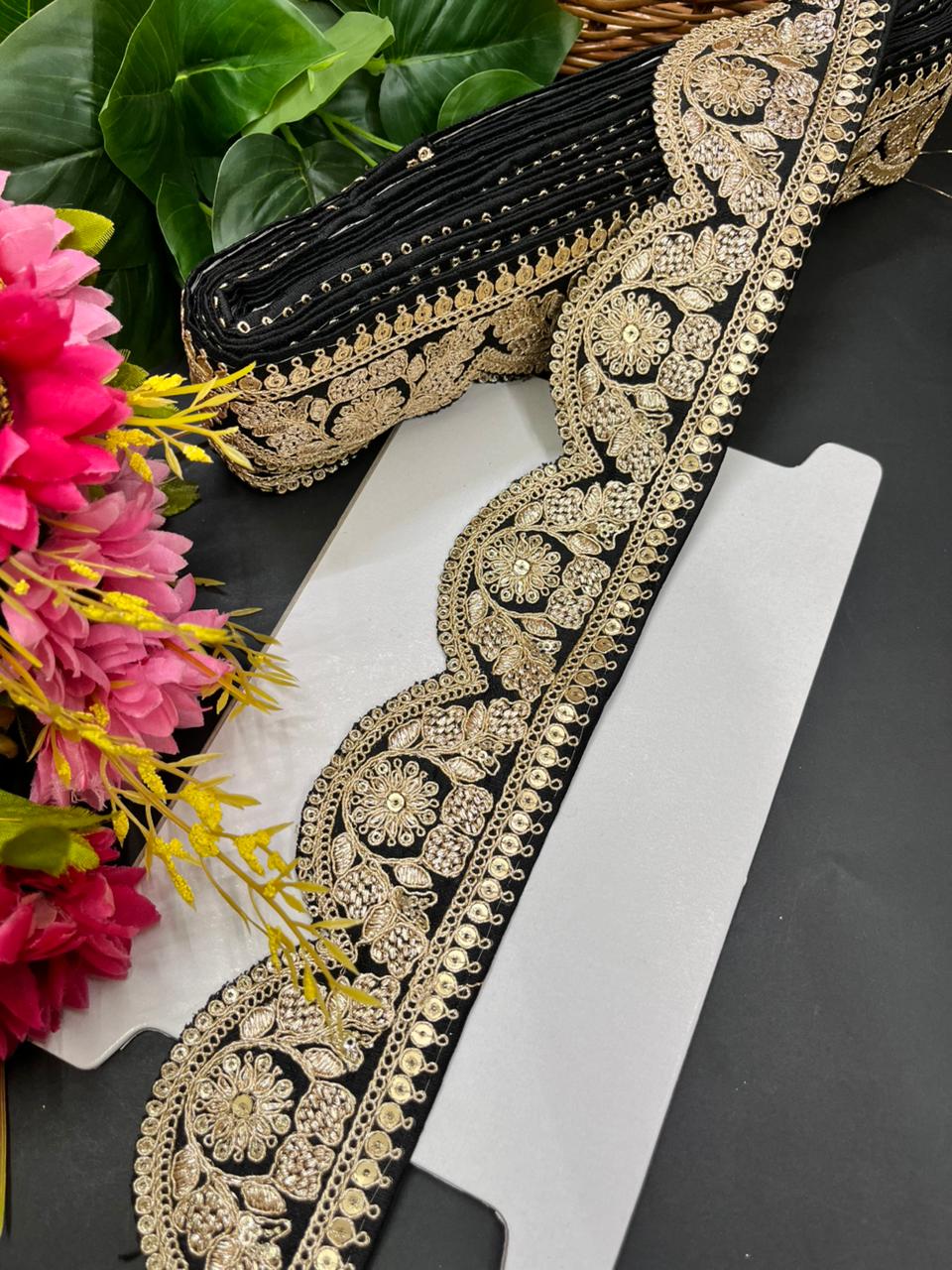 Delicate Scalloped Embroidery Lace for Sarees & Dresses – Designer Embroidered Border for Ethnic & Western Outfits (9 Meter, 2 Inch Width) | Black