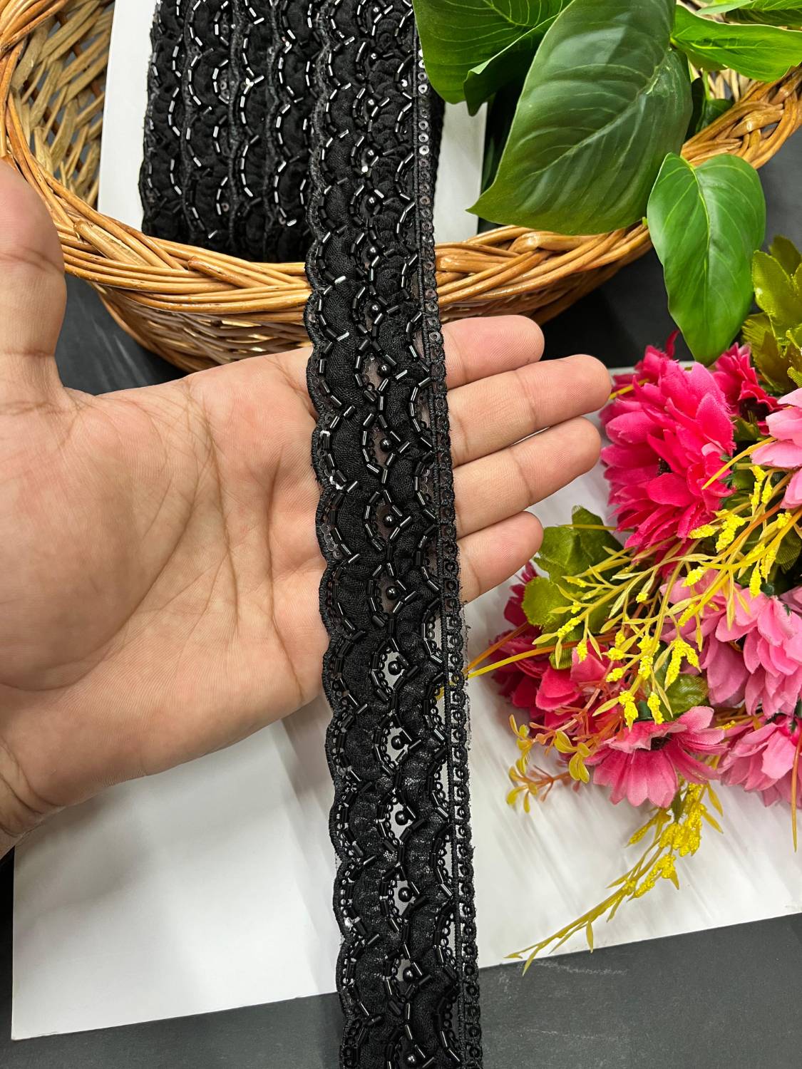 Beautiful Imported Lace with Delicate Pipe Work – 9 Meter | Black
