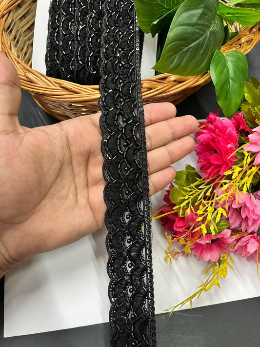 Beautiful Imported Lace with Delicate Pipe Work – 9 Meter | Black