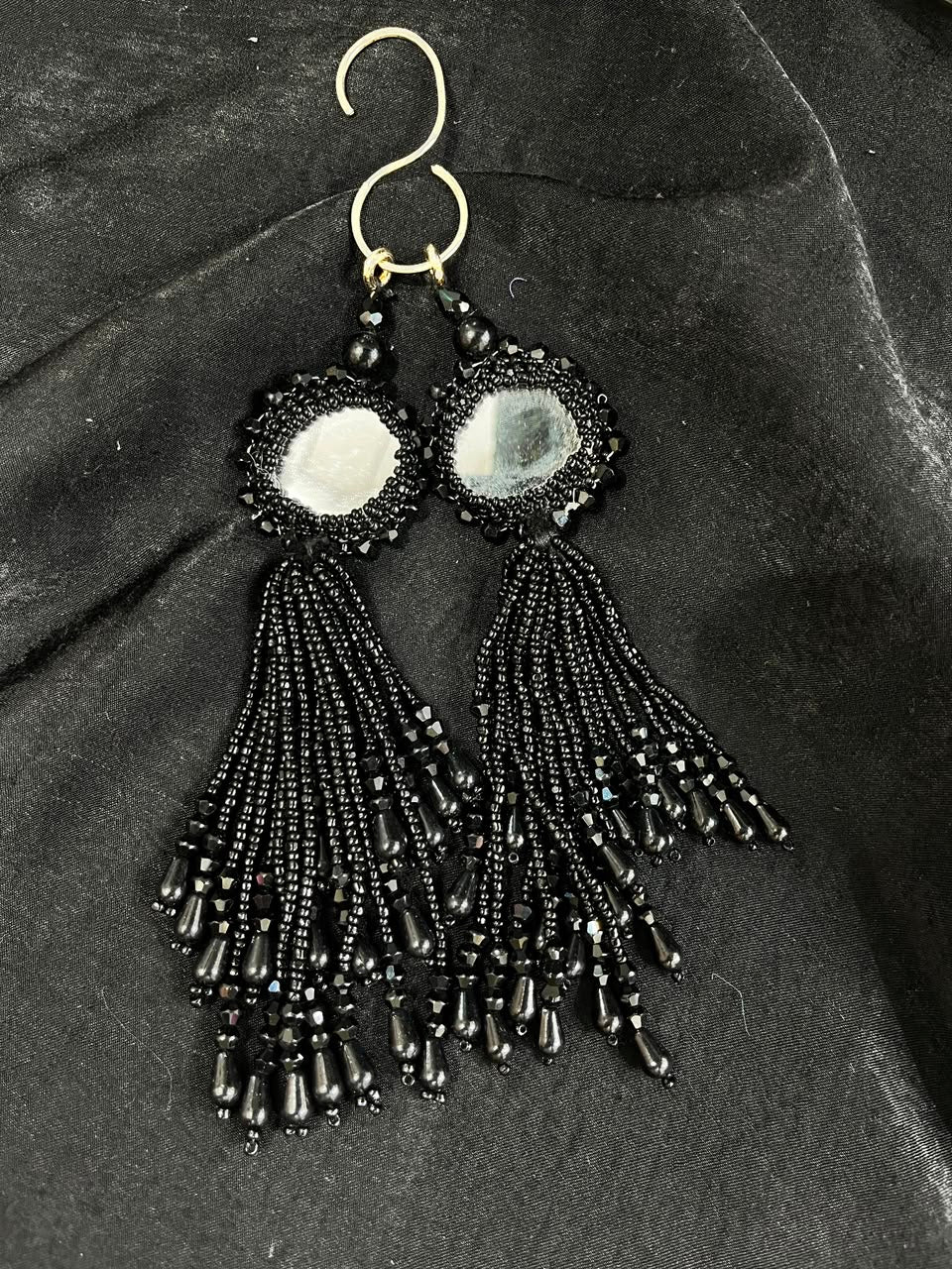 Designer Mirror Tassels (Latkans) for Blouses, Dresses & Lehengas – Decorative Mirror Hanging Tassels Set of 2 | DC0998 | Black