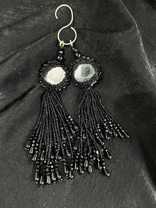 Designer Mirror Tassels (Latkans) for Blouses, Dresses & Lehengas – Decorative Mirror Hanging Tassels Set of 2 | DC0998 | Black