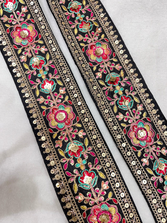 Embroidery Lace Embellishment Trim – 9 Meters, 3-Inch Width, Decorative Border | Black