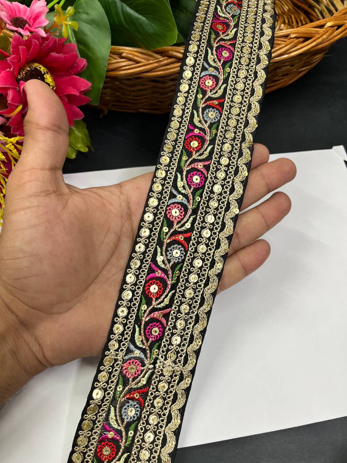 Sabyasachi Inspired Embroidery Lace Border for Sarees & Lehengas (9 Meter) – 2 Inch Width | Black